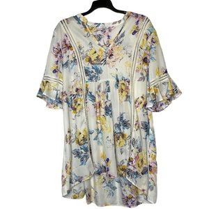 Jodifl Yellow Floral Flowy Tunic Top Size Small